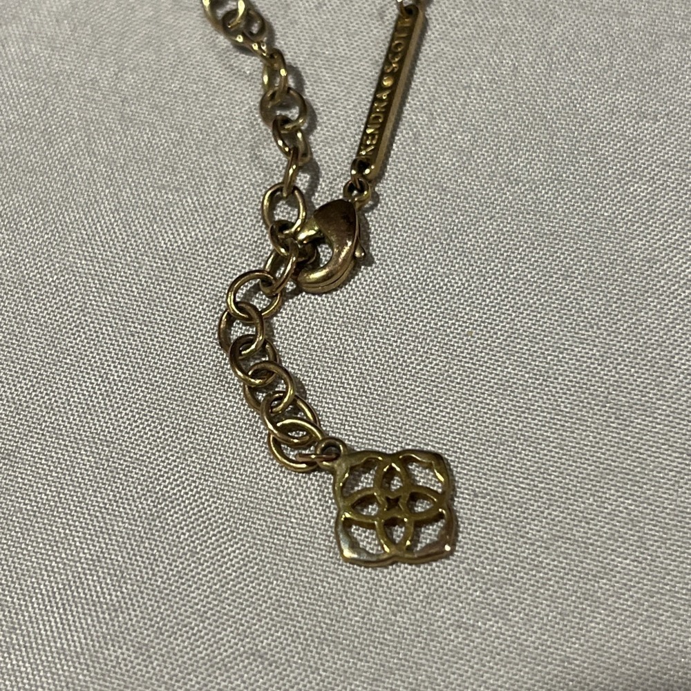 Kendra Scott Signed Gold Tone Pink Quartz Cable Chain Adj Necklace - Picture 4 of 5